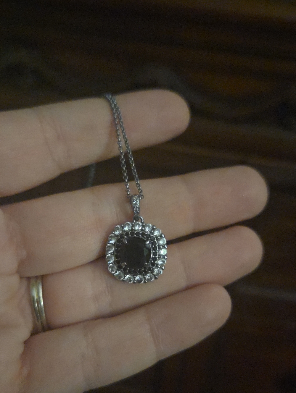 Sterling Silver Black Stone Halo Pendant Necklace - Women Jewelry
